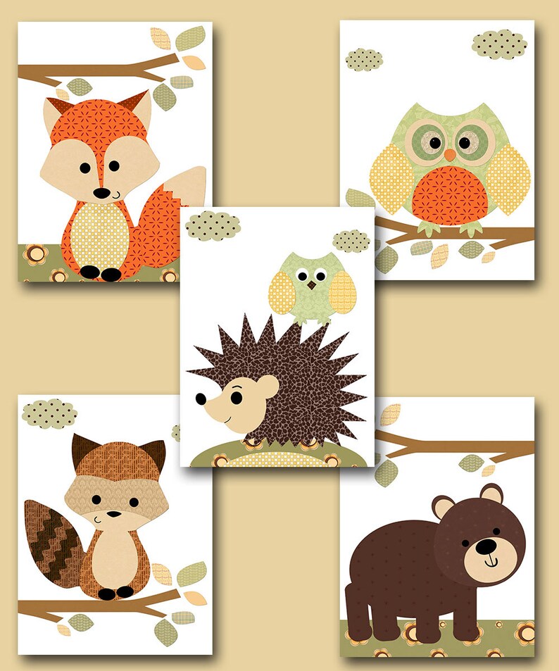 Neutral Nursery Canvas Art Fox Nursery Wall Art Owl Nursery Etsy