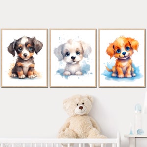 Perros Dormitorio Impresiones Bebé Vivero Pared Arte Decoración Chica Niño Cartel Nube conjunto de 3 imágenes Niños Digital Imprimible galería sala de juegos regalo