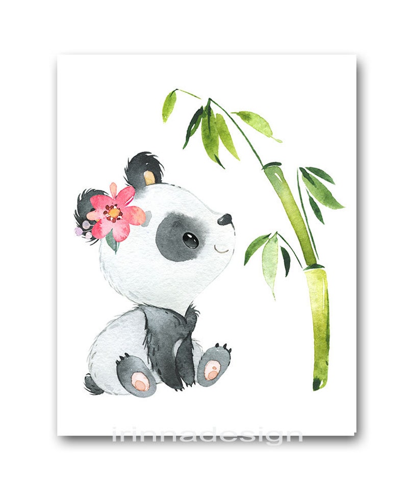 Panda Art Print Baby Girl Nursery Posters Wall Decoration Set of 3 Kids ...