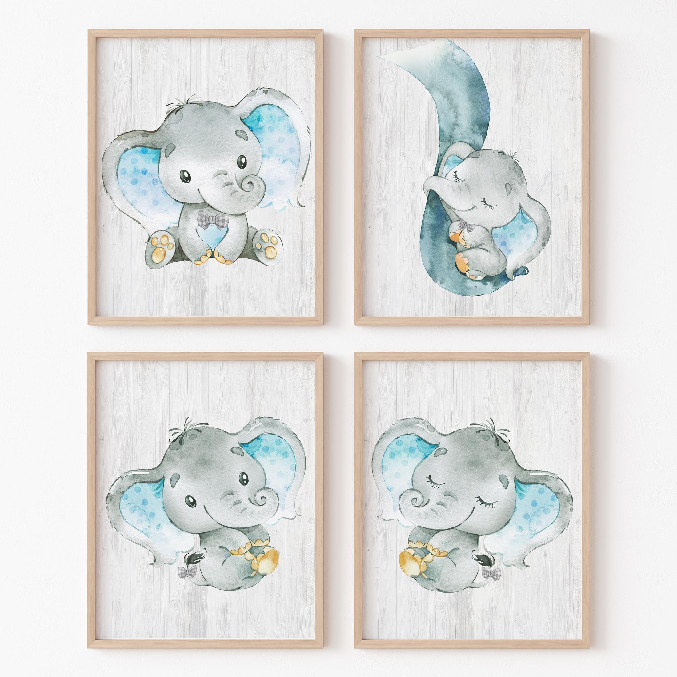 Baby Elephant Poster Wall Art Boy Nursery Decor Children Bedroom Kids ...