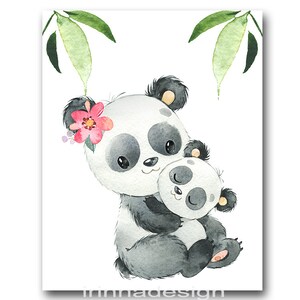 Baby Panda Poster Wall Decor Girl Nursery Art Print Children Bedroom ...