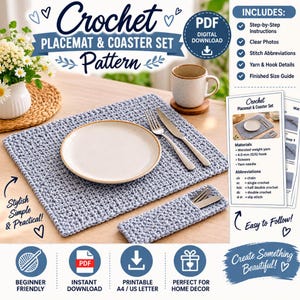 Crochet Placemat Pattern PDF | Linen Stitch Table Mat | Modern Minimalist Farmhouse Decor | Easy Beginner Rectangular Crochet