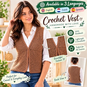 Beginner Crochet Vest Pattern PDF, Easy Waistcoat Tutorial Available in 3 languages (Digital Download)