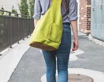 Green Boho Bag - Sling Bag - Crossboody Bag - Slouchy Bag - Shoulder Bag - Boho Bag - Hobo Bag - Fabric Tote Bag - Hippie Bag - Waxed Canvas