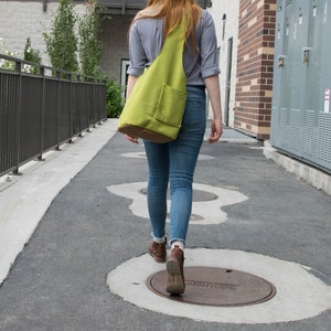 Green Boho Bag Sling Bag Crossboody Bag Slouchy Bag Shoulder Bag Boho Bag Hobo Bag Fabric Tote Bag Hippie Bag Waxed Canvas image 3