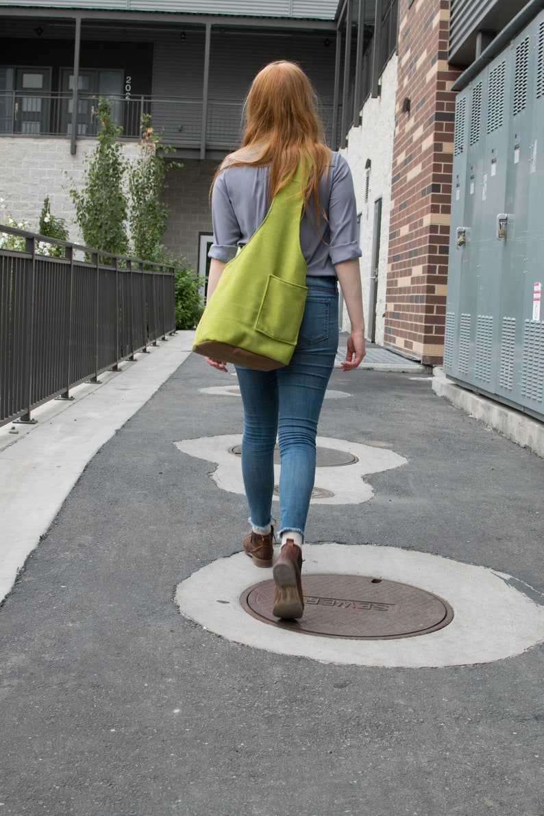 Green Boho Bag Sling Bag Crossboody Bag Slouchy Bag Shoulder Bag Boho Bag Hobo Bag Fabric Tote Bag Hippie Bag Waxed Canvas image 3