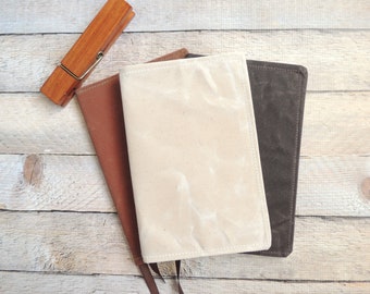Slim Travel Journal - Waxed Canvas Journal - Writing Journal - Notebook Cover - A5 Notebook - Natural - Refillable Notebook Cover