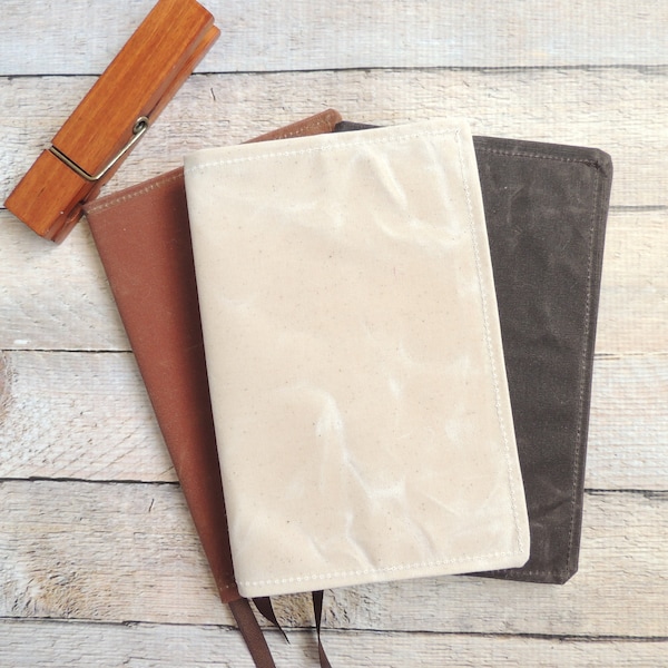 Slim Travel Journal - Waxed Canvas Journal - Writing Journal - Notebook Cover - A5 Notebook - Natural - Refillable Notebook Cover