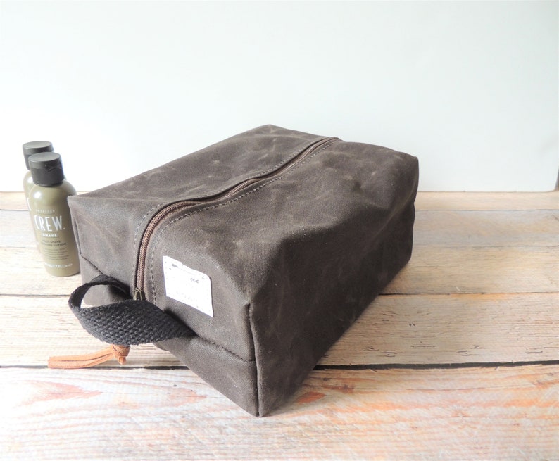 Canvas Dopp Bag Waxed Canvas Dopp Kit Men's Shave Bag Large Men's Toiletry Bag Men's Travel Tote Waxed Canvas Pouch image 2