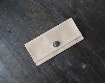 Slim Women's Wallet - Waxed Canvas - Fabric - Wallet with Card Slots - Foldover - Womens Wallet - Winter White