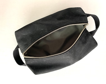Canvas Dopp Bag - Waxed Canvas Dopp Kit - Black - Men's Shave Bag - Large Toiletry Bag - Men's Travel Tote - Waxed Canvas Pouch