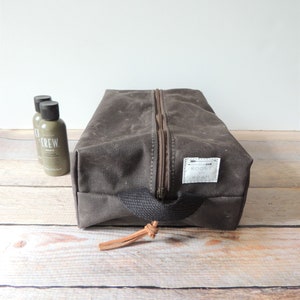 Canvas Dopp Bag Waxed Canvas Dopp Kit Men's Shave Bag Large Men's Toiletry Bag Men's Travel Tote Waxed Canvas Pouch image 1