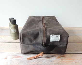 Canvas Dopp Bag - Waxed Canvas Dopp Kit - Men's Shave Bag - Large Men's Toiletry Bag - Men's Travel Tote - Waxed Canvas Pouch