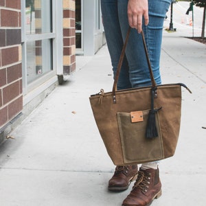 Waxed Canvas Purse - Brown Shoulder Bag - Waxed Canvas Bag - Waxed Canvas and Leather - Waxed Canvas Tote