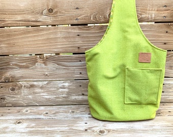 Green Sling Bag - Crossboody Bag - Slouchy Bag - Shoulder Bag - Boho Bag - Hobo Bag - Fabric Tote Bag - Hippie Bag - Leather