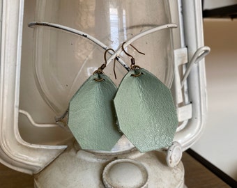 Mint Green Octagon Leather Earrings