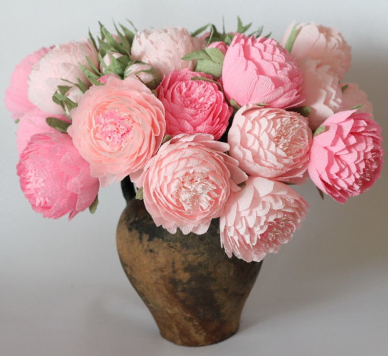 Paper flowers, paper wedding bouquet, bridal bouquet, paper bouquet, bridesmaids bouquets, paper peonies,pink flowers, pink paper flower image 1