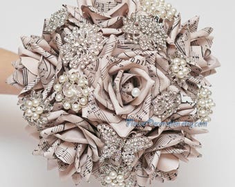 Sheet music Brooch bouquet paper flower brooch bouquet wedding bouquet paper flower bouquet wedding flowers book pages bouquet text flowers