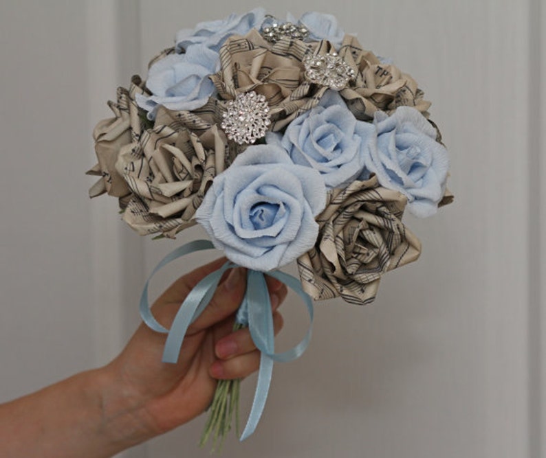 brooch bouquet, wedding bouquet, bridal bouquet, bridesmaids bouquet, paper flower bouquet, music paper bouquet, alternative bouquet image 5