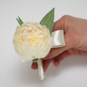 peony boutonniere, wedding flower, wedding peony, wedding decor, paper peonies, paper boutonniere, paper flower image 2