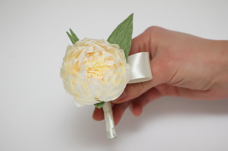 peony boutonniere, wedding flower, wedding peony, wedding decor, paper peonies, paper boutonniere, paper flower image 2