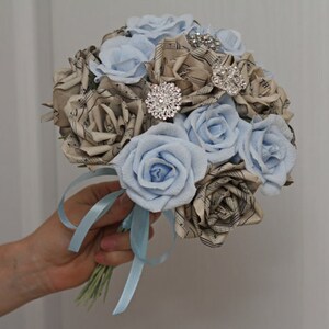 brooch bouquet, wedding bouquet, bridal bouquet, bridesmaids bouquet, paper flower bouquet, music paper bouquet, alternative bouquet image 6