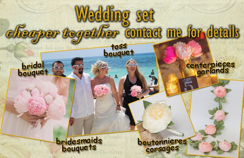 peony boutonniere, wedding flower, wedding peony, wedding decor, paper peonies, paper boutonniere, paper flower image 6