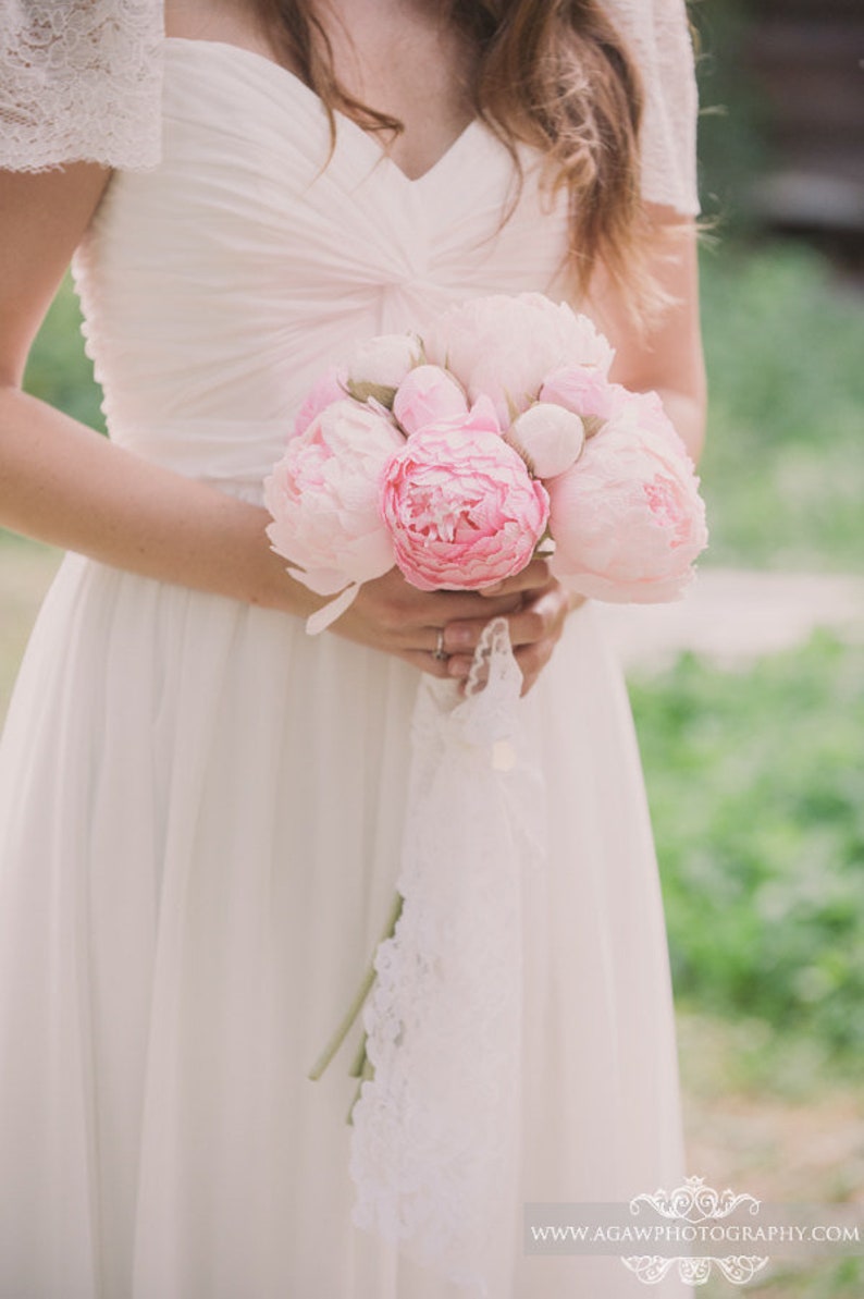 Paper flowers, paper wedding bouquet, bridal bouquet, paper bouquet, bridesmaids bouquets, paper peonies,pink flowers, pink paper flower image 5