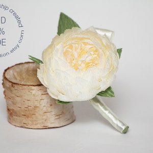 peony boutonniere, wedding flower, wedding peony, wedding decor, paper peonies, paper boutonniere, paper flower image 1