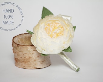 peony boutonniere, wedding flower, wedding peony, wedding decor, paper peonies, paper boutonniere, paper flower