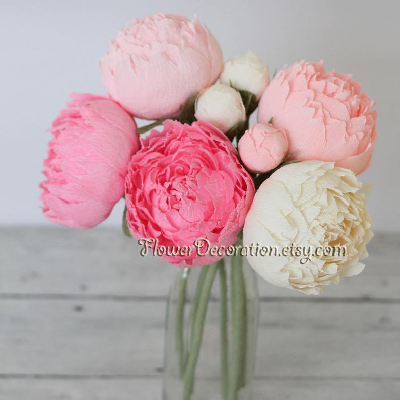 Paper flowers, paper wedding bouquet, bridal bouquet, paper bouquet, bridesmaids bouquets, paper peonies,pink flowers, pink paper flower image 10