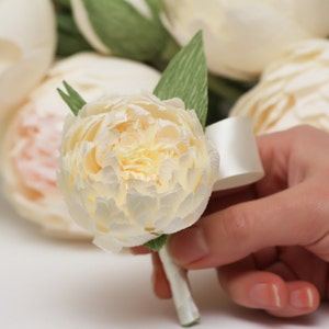 peony boutonniere, wedding flower, wedding peony, wedding decor, paper peonies, paper boutonniere, paper flower image 3