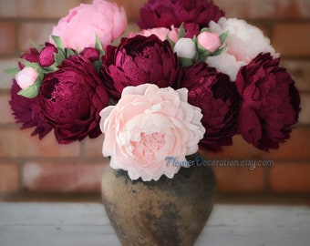burgundy wedding flowers, Burgundy Peonies, wedding package. I make wedding sets: bridal, bridesmaids, toss bouquets and boutonnieres