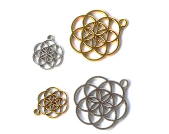 Silver or gold flower of life charms 2 sizes available connectors creative leisure accessories DIY sun catcher decoration