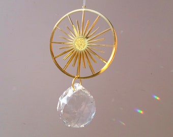 Single Sun Crystal Ball Suncatcher, 30mm, Brass and Clear, to Hang and Illuminate Your Home