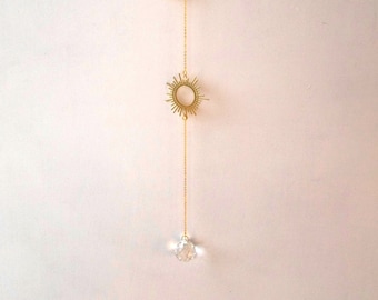 golden and transparent feng shui Small Single Sun Catching Moon crescents diamond ball 20 mm to hang to illuminate your home