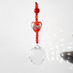 Valentine&#39;s Day, Feng Shui Sun catcher suncatcher faceted ball 30 mm, red, a glass heart bead to illuminate your love
