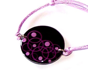 Handmade bracelet resin Carolune Funky "Bubbles" 30 mm, adjustable, mounted on a colorful satin cord