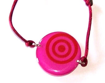 Handmade bracelet resin Carolune Funky "Spirales" 30 mm, adjustable, mounted on a colorful satin cord