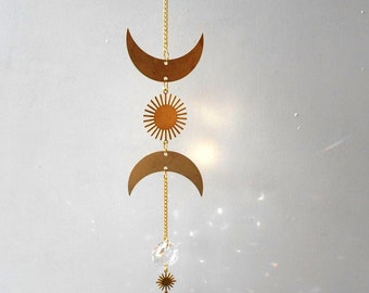 golden and transparent feng shui Small Single Sun Catching Moon crescents diamond ball 20 mm to hang to illuminate your home