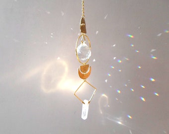golden and transparent feng shui Small Single Sun Catching Moon crescents diamond ball 20 mm to hang to illuminate your home