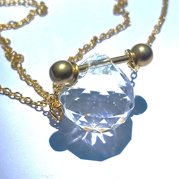 Collier Attrape soleil SUNSHINE boule cristal 15 mm et laiton bijoux suncatcher unique arc en ciel bijoux or doré chaîne création Carolune