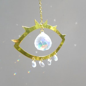 Feng Shui Sun catcher suncatcher Crystal ball eye plus 20 mm, golden and transparent, to hang to illuminate your home, rainbow