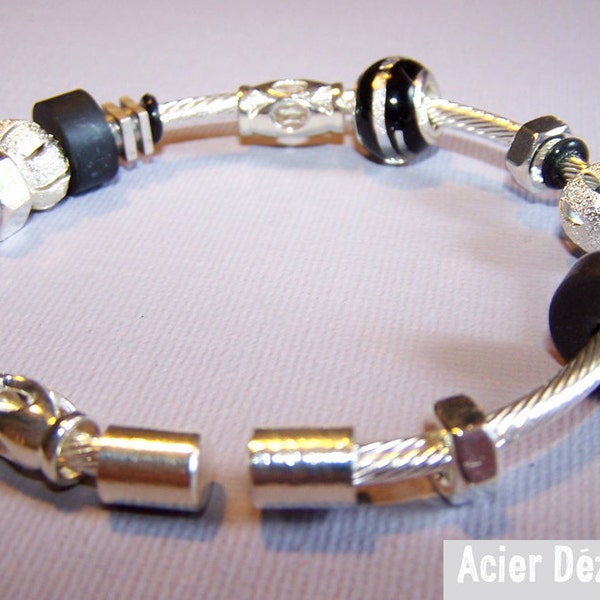 Bracelet Acier Dézingué PERLES plaqué argent haute qualité bijou unique création de bijoux en argent bracelet jonc en argent Carolune