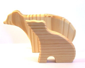 Polar Bear wooden toys, a bear and a cub, natural wood, eco-friendly toy, children's toy