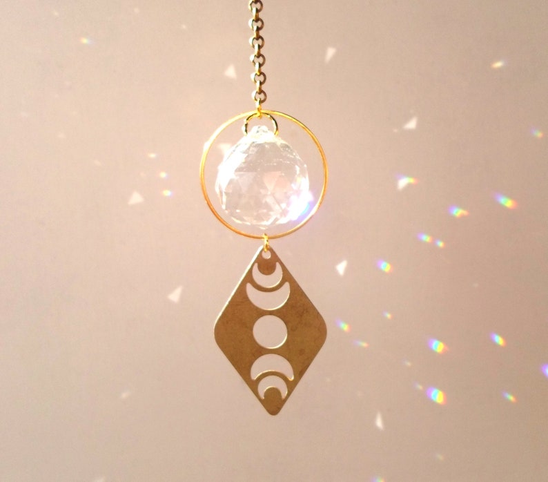 golden and transparent feng shui Small Single Sun Catching Moon crescents diamond ball 20 mm to hang to illuminate your home
