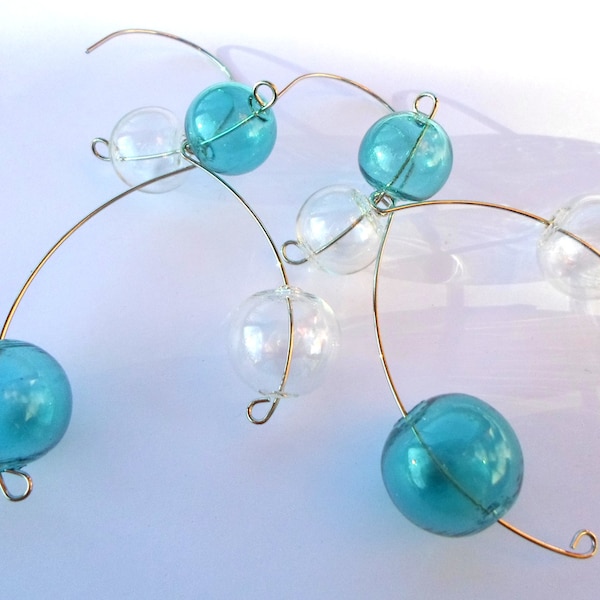 Boucles d'oreilles globes en verre, légères et aériennes, turquoises, transparentes, longues, bijoux en verre, support argenté