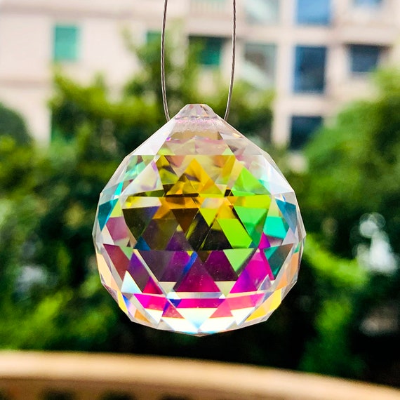 Feng Shui Crystal Sun Catcher Ball PLUS, Suncatcher, Rainbow, Multicolored,  Sun Diffuser, Prism, Well-being, Carolune 