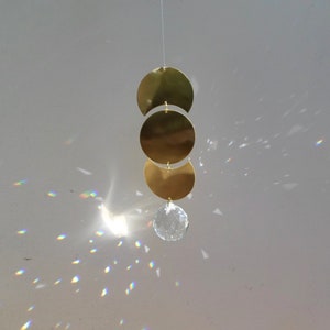 Large Moon Phases sun catcher, 40 mm ball, gold and transparent, to hang to illuminate your home, feng shui suncatcher,