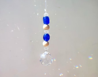 Nature sun catcher wooden and glass beads crystal ball 40 mm, unique piece, mobile, suncatcher well-being decoration home garden